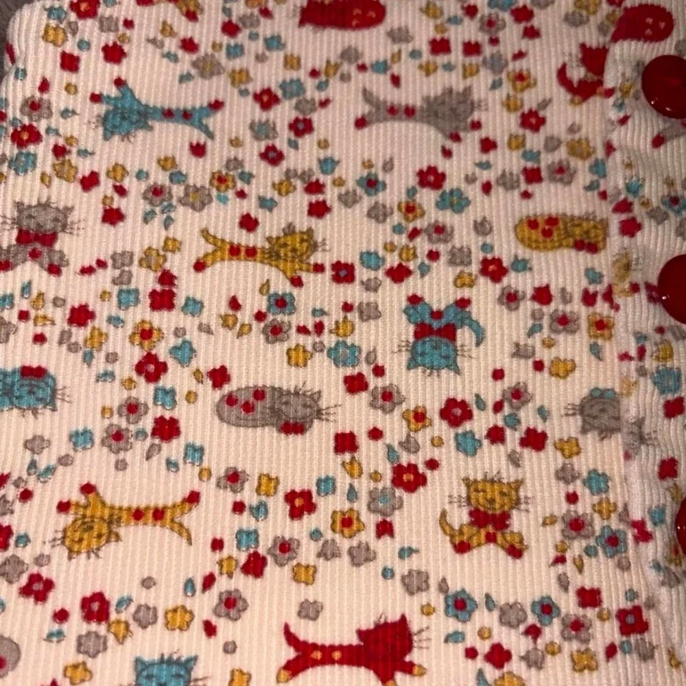Vintage 90s Corduroy Toddler Vest 2T 3T Kitten Cat Floral Red Quilted Back Kid